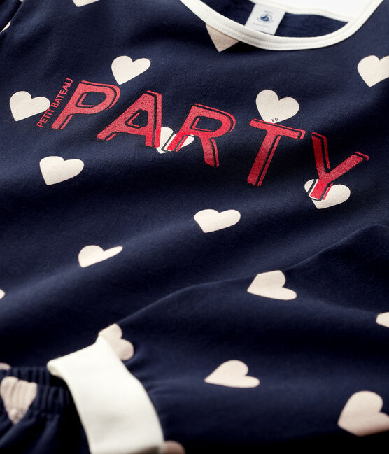 Unisex Heart Print Fleece Pyjamas SMOKING blue/MARSHMALLOW white